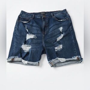 American Bazi Dark Blue Distressed Roll-Hem Men's Denim Shorts